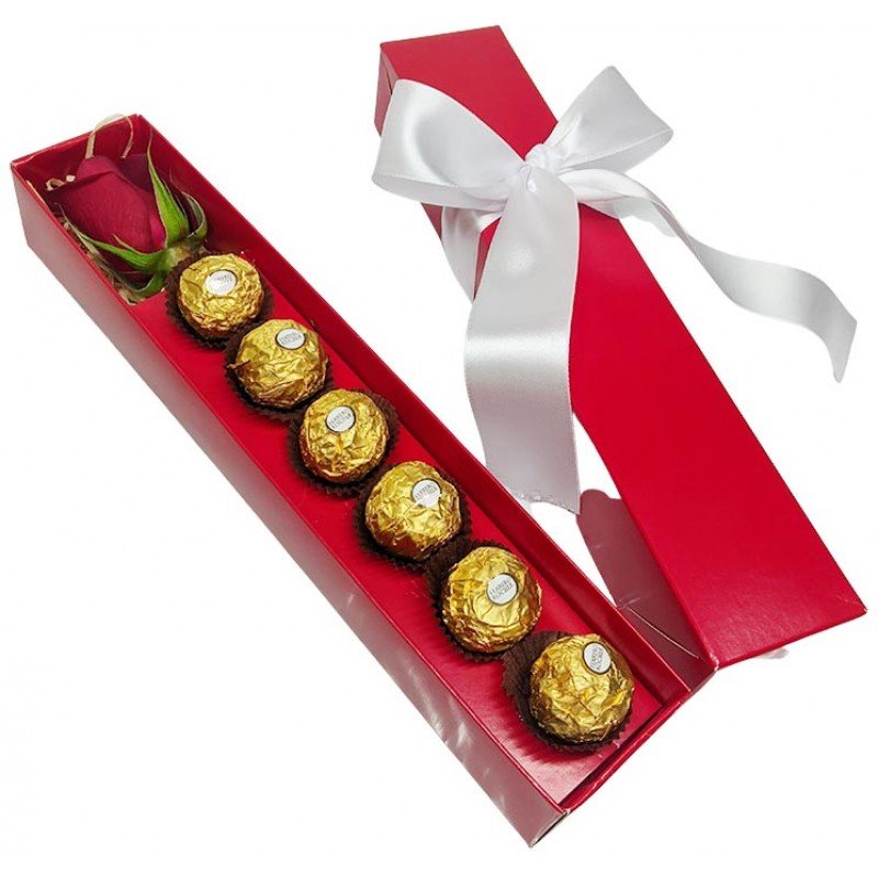 Mimo na Caixa "Vermelha" com 1 Rosa + Chocolate Ferrero Rocher